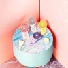 Colorful cartoon mini handheld charging fan with cat, pear, peach and dog patterns, three-speed wind force, USB charging, neckband portable details Picture